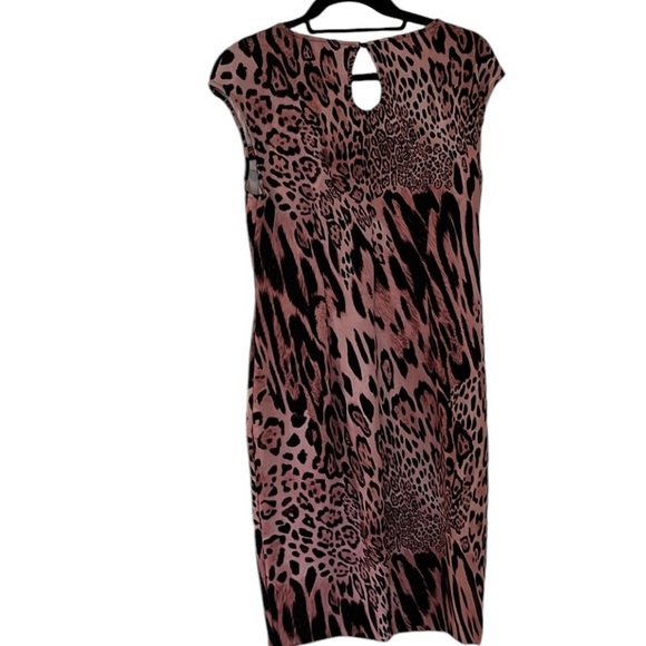 Jennifer Lopez size 12 pink & black animal print dress cut out front , slit - Picture 1 of 16